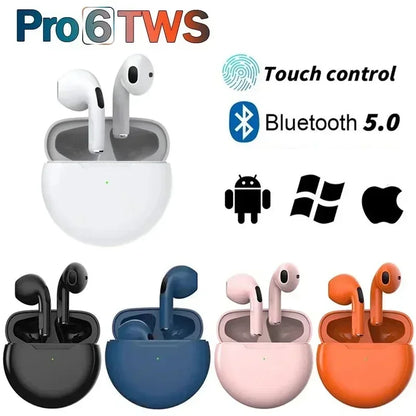 Pro 6 TWS Wireless Bluetooth Earbuds - Noise Cancelling with Mic