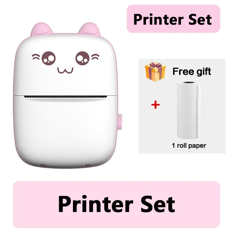 Mini Portable Thermal Printer - Cute Cat Design for Photos, Labels, and Memos