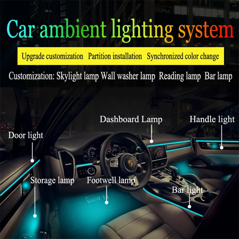 64-Color Car Interior Ambient Light - App-Controlled for Custom Lighting