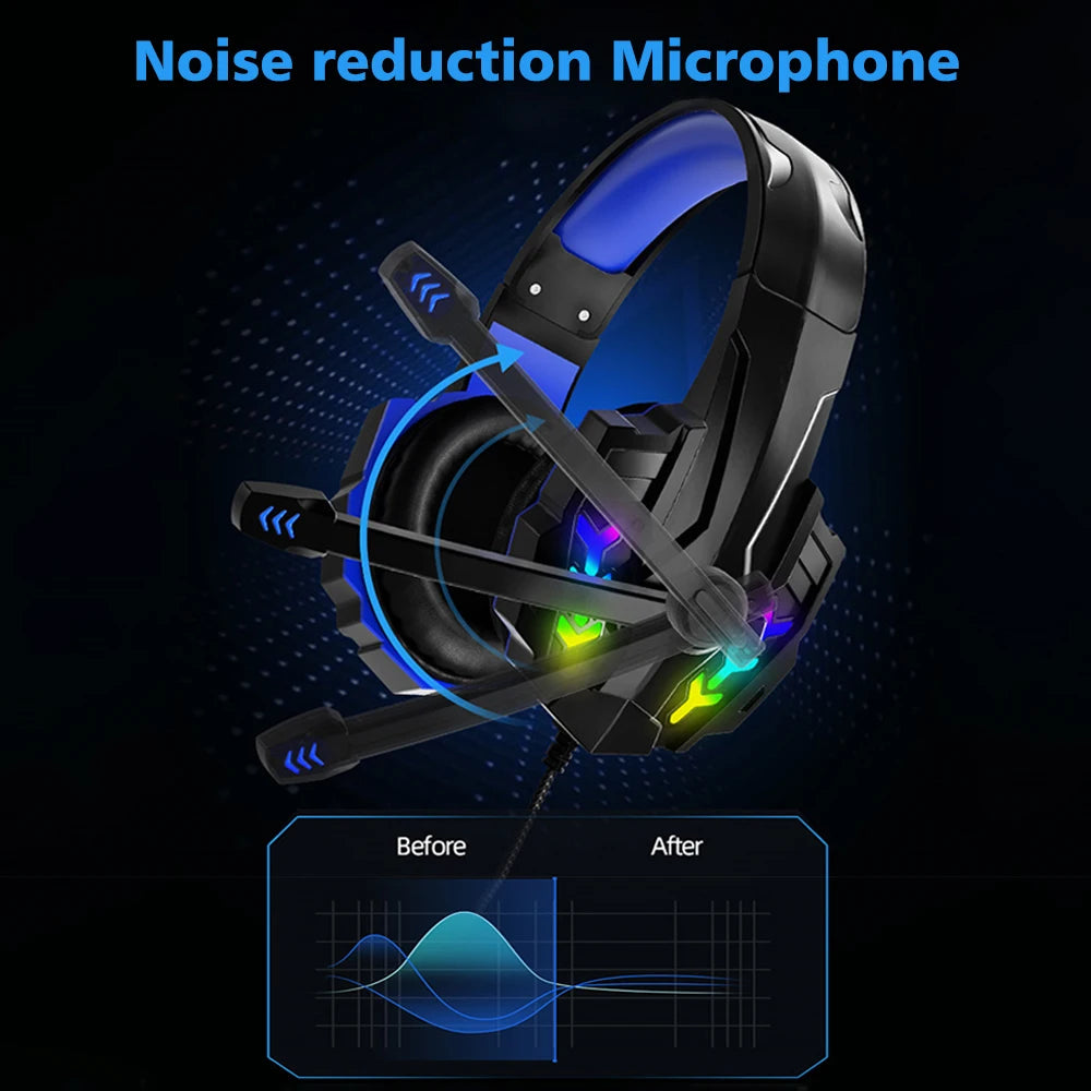 USB 3.5mm Wired Gaming Headphones With Microphone Noise Cancelling HiFi Stereo Bass Gamer Headset For PS4 PS5 Xbox One Laptop PC