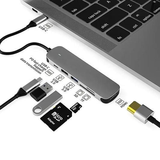 Basix 6-in-1 USB-C Hub – 4K HDMI, 100W PD, SD/TF Card Reader for MacBook, iPad, Huawei,Samsung Phones