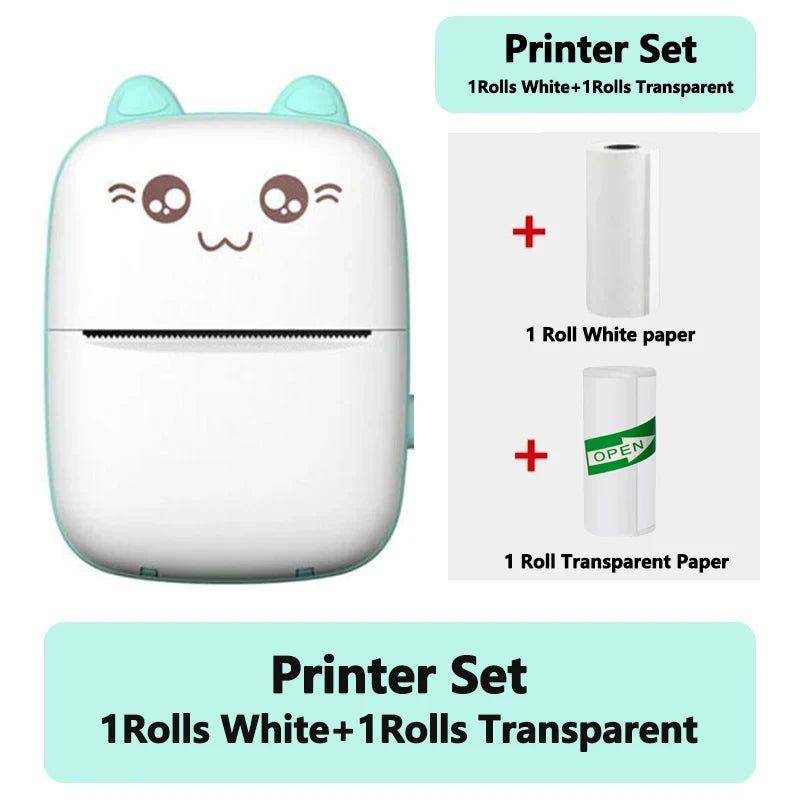 Mini Portable Thermal Printer - Cute Cat Design for Photos, Labels, and Memos