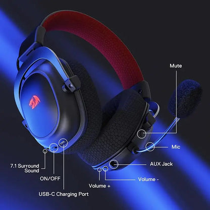 Redragon H510 PRO Zeus-X RGB Wireless USB Gaming Headset - 7.1 Surround Sound 53MM Audio Drivers Memory Foam Ear Pads Headphone