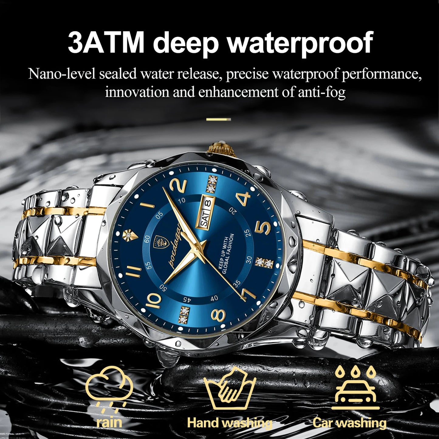 POEDAGAR Luxury Men's Watch - Waterproof with Luminous Display, Date & Week Function, Stainless Steel Design for the Active Gentleman