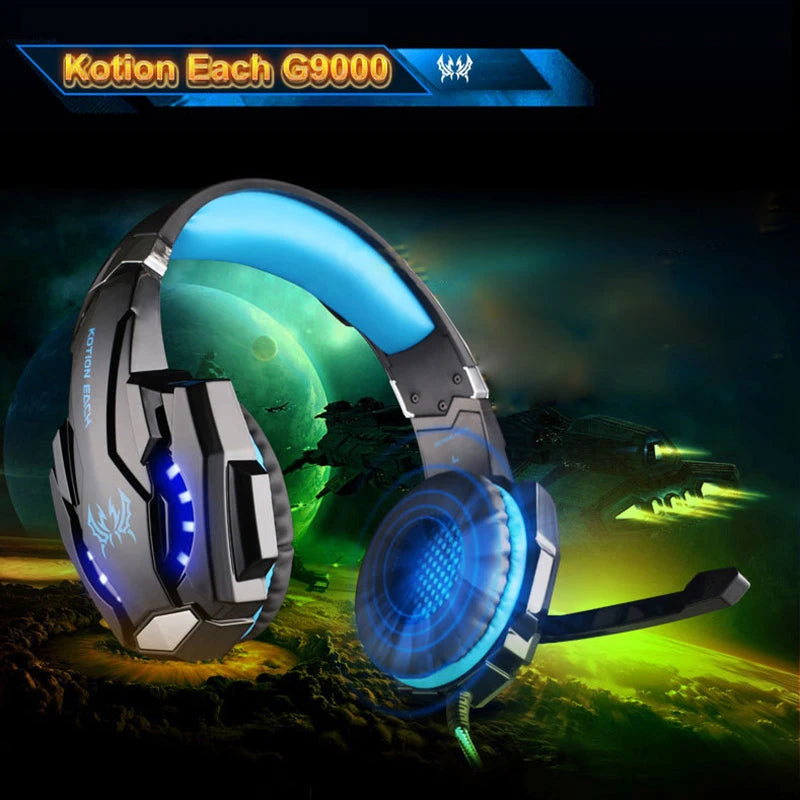 G9000 Gaming Headset Over-Ear Wired Headphones Deep Bass Stereo Casque LED Light Earphone with Mic for Laptop Desktop PC PS5