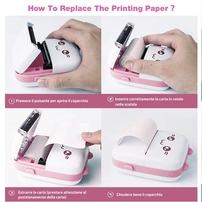 Mini Portable Thermal Printer - Cute Cat Design for Photos, Labels, and Memos