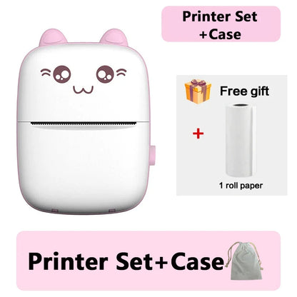 Mini Portable Thermal Printer - Cute Cat Design for Photos, Labels, and Memos