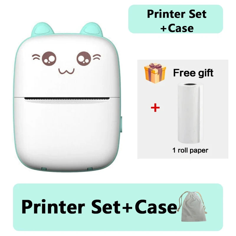 Mini Portable Thermal Printer - Cute Cat Design for Photos, Labels, and Memos