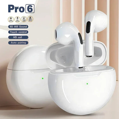 Pro 6 TWS Wireless Bluetooth Earbuds - Noise Cancelling with Mic