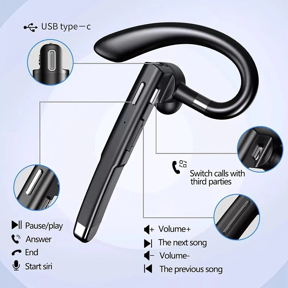 YYK-520 Wireless Headphones Business Bluetooth 5.3 Earphones Hands-free Call Mic Noise Cancelling Headset Earbuds for Driving