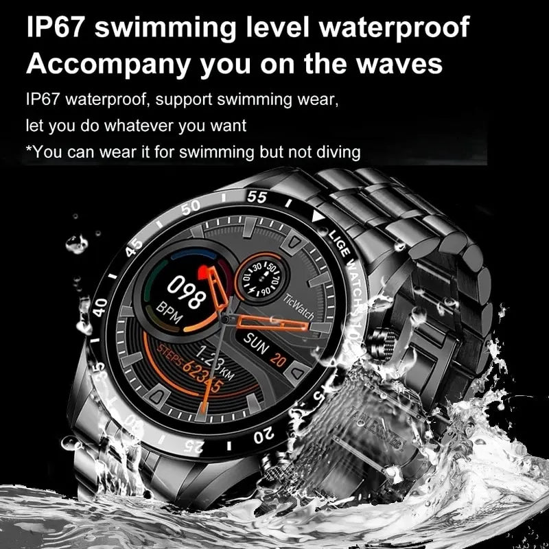 LIGE 2024 Smart Watch - Full Circle Touch Screen, Bluetooth Call, Waterproof