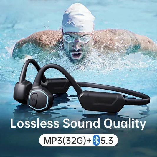 Bone Conduction Bluetooth 5.3 Earphones IPX8 – HiFi Waterproof Ear-Hook Earbuds, Perfect for Swimming, with 32GB Storage