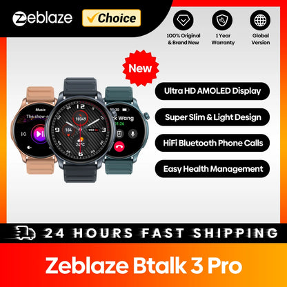 [2024 World Premiere] Zeblaze Btalk 3 Pro Smart Watch - AMOLED Display, Bluetooth Calls, Health & Fitness Tracking