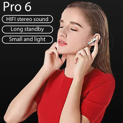 Pro 6 TWS Wireless Bluetooth Earbuds - Noise Cancelling with Mic