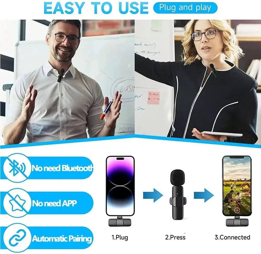 Lavalier Wireless Microphone 2 Pack – Portable Noise Cancelling/Muting Mic for Recording & Live Streaming on TikTok