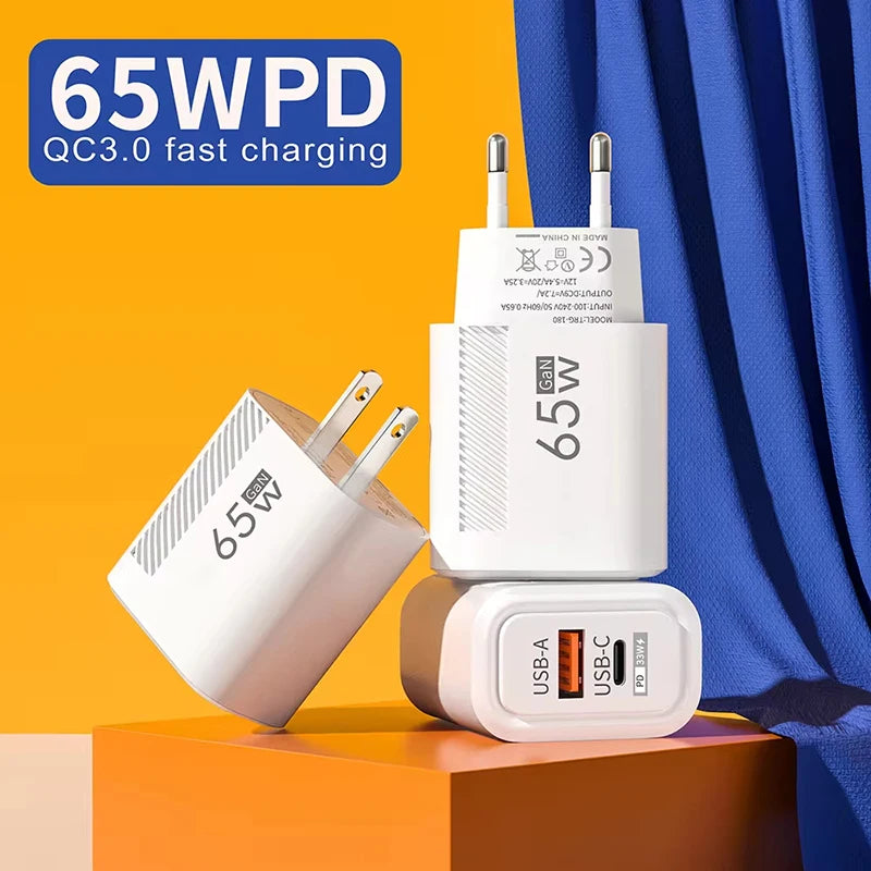 Xiaomi 65W Fast Charger: USB A/C Ports with QC 3.0 for Rapid Charging