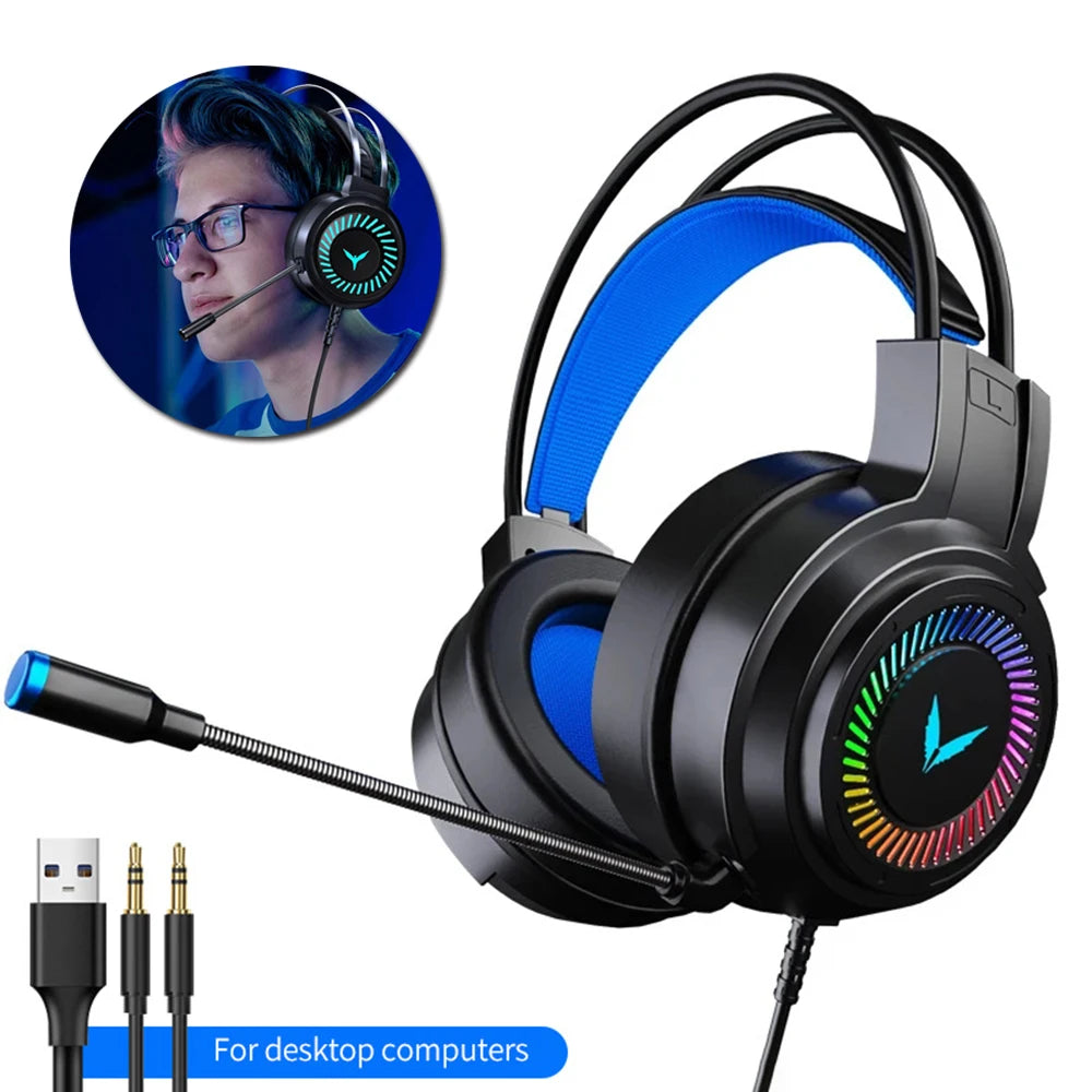 USB Gaming Headset 3.5mm Wired Headphones 7.1 Channel Stereo Surround Bass Earphone Helmet With Microphone For PC Laptop Gamer