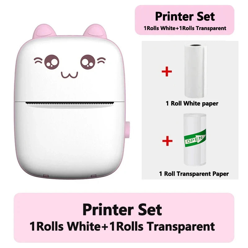 Mini Portable Thermal Printer - Cute Cat Design for Photos, Labels, and Memos