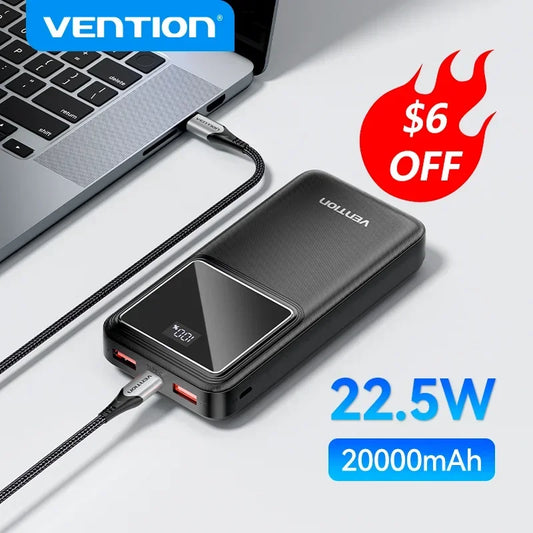 Vention 22.5W Power Bank Fast Charge 20000mAh Portable PowerBank for iPhone 15 Pro Max Xiaomi 10000mAh Portable Battery Charger